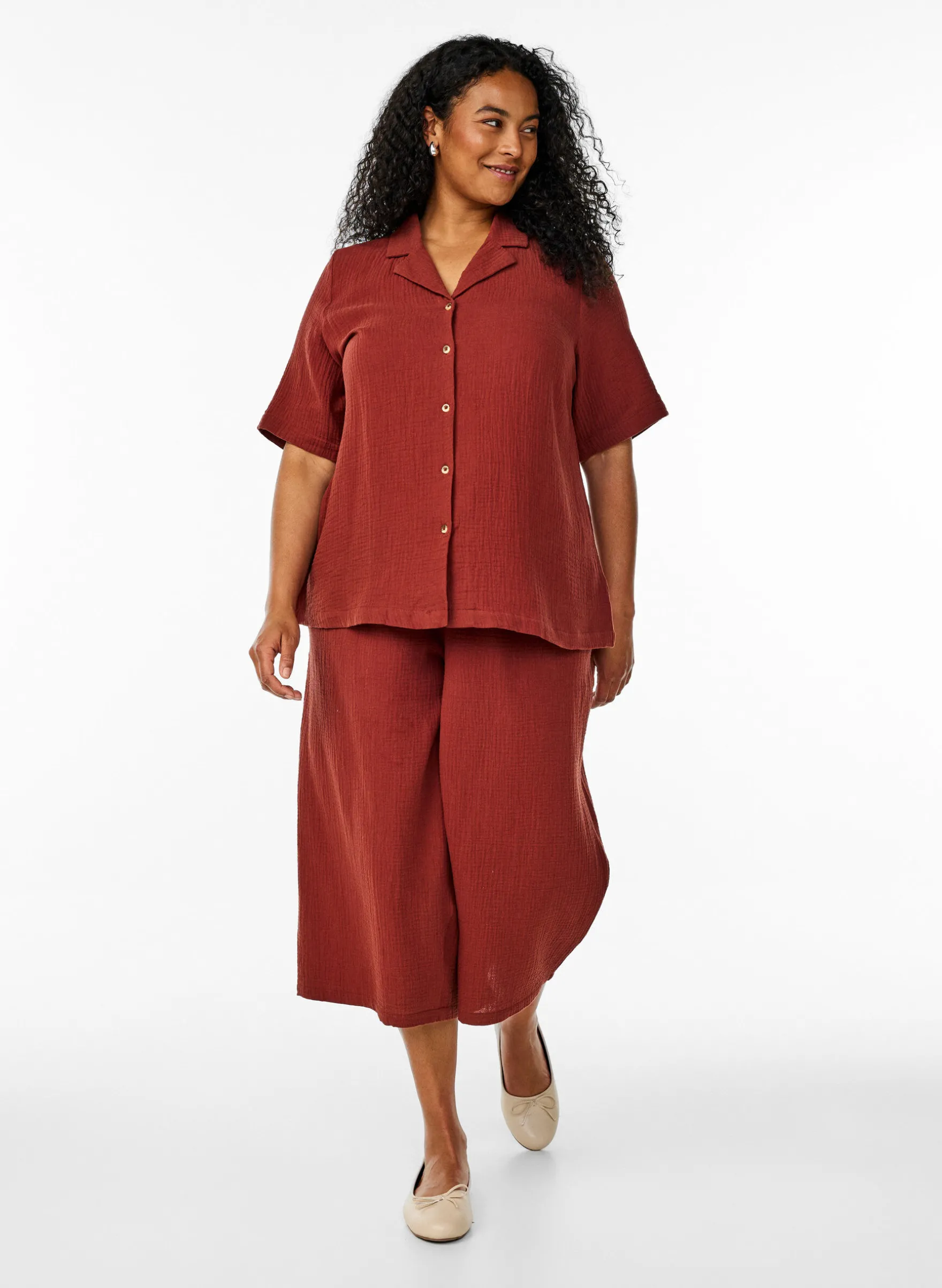 Culotte-Hose aus Baumwollmusselin mit hohem Bund.