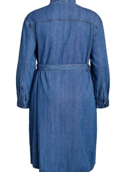 Denim-Hemdkleid mit Bindegürtel und Seitentaschen