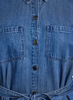 Denim-Hemdkleid mit Bindegürtel und Seitentaschen