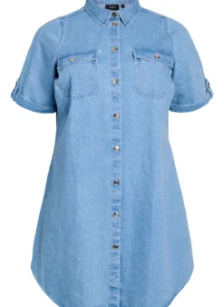 Denimkleid mit kurzen Ärmeln und Knöpfen