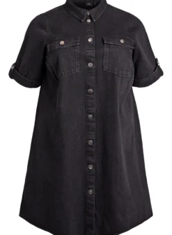 Denimkleid mit kurzen Ärmeln und Knöpfen