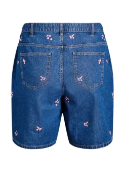 Denim-Shorts mit aufgestickten Blumen