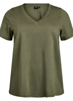 Einfaches T-Shirt aus Baumwolle mit V-Ausschnitt.