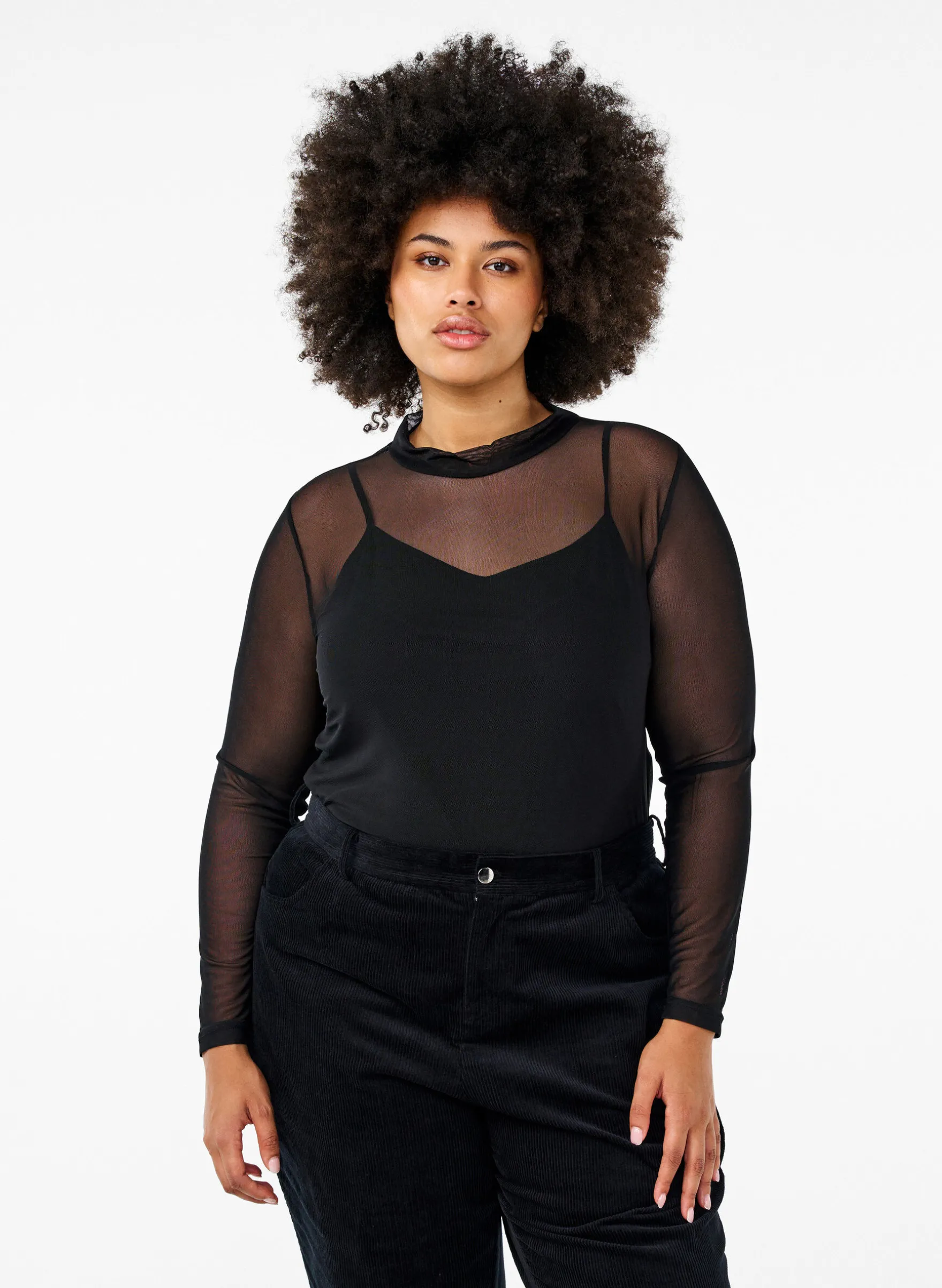 Enganliegende Mesh-Bluse mit langen Ärmeln