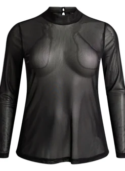 Enganliegende Mesh-Bluse mit langen Ärmeln