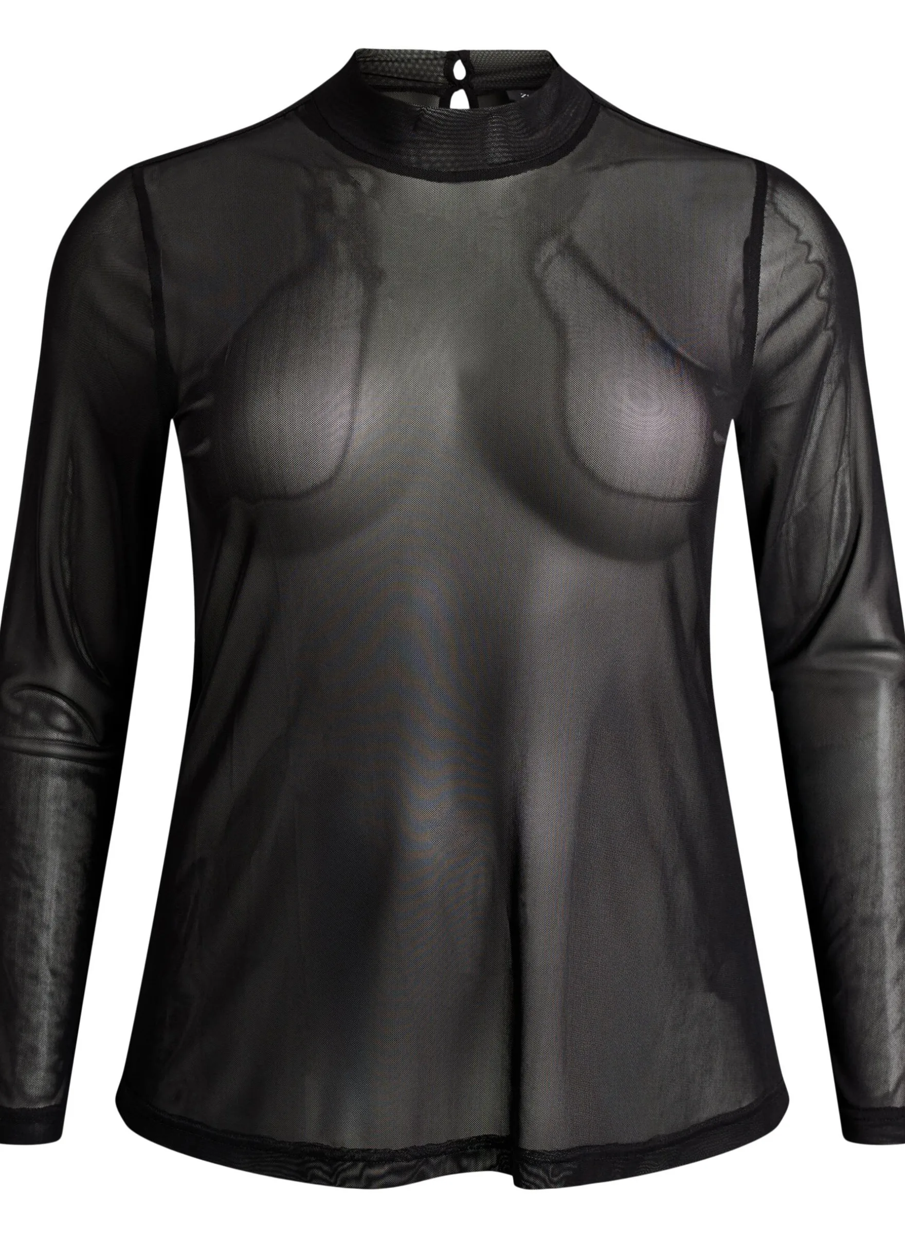 Enganliegende Mesh-Bluse mit langen Ärmeln