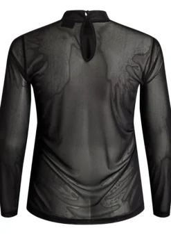 Enganliegende Mesh-Bluse mit langen Ärmeln