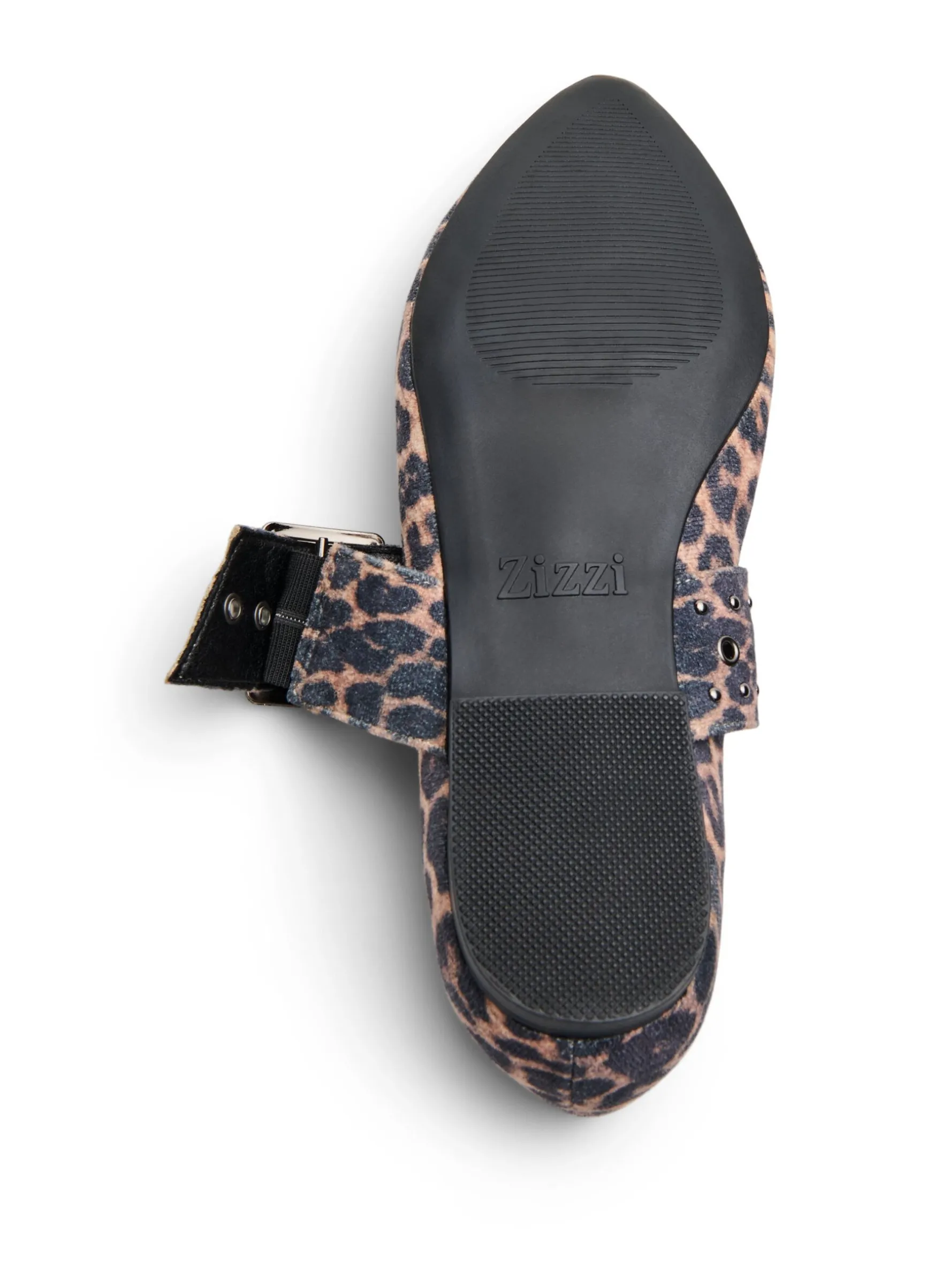 Extra Weite - Ballerina mit Leo-Print, Schnalle und Nieten