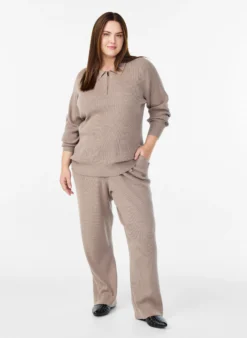 Feinripp Pullover mit Polokragen und Reißverschluss