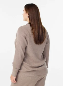 Feinripp Pullover mit Polokragen und Reißverschluss