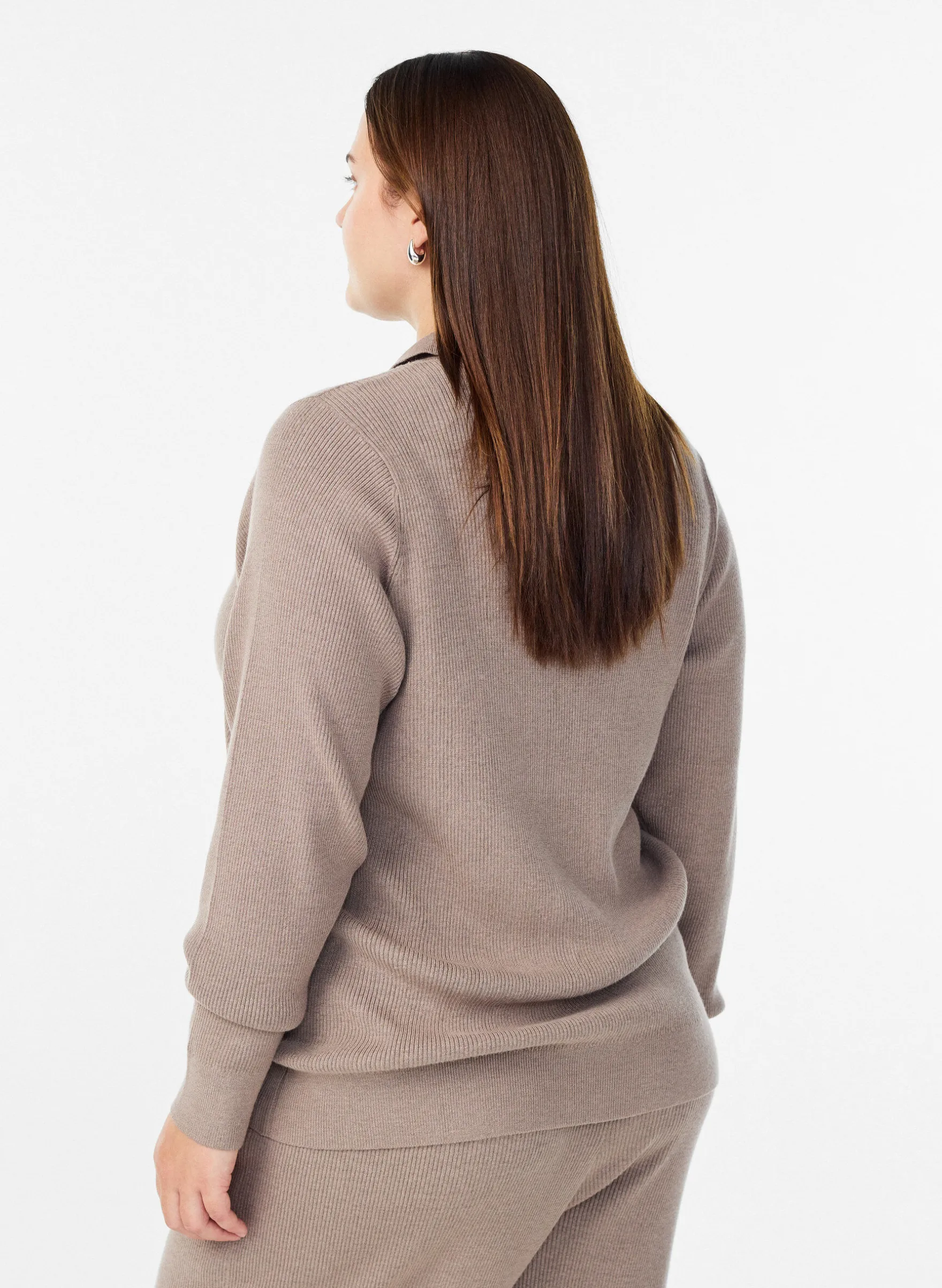 Feinripp Pullover mit Polokragen und Reißverschluss
