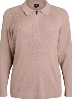 Feinripp Pullover mit Polokragen und Reißverschluss