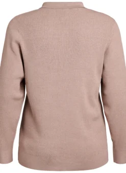Feinripp Pullover mit Polokragen und Reißverschluss
