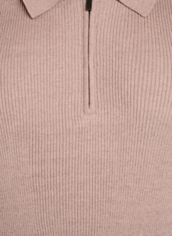 Feinripp Pullover mit Polokragen und Reißverschluss