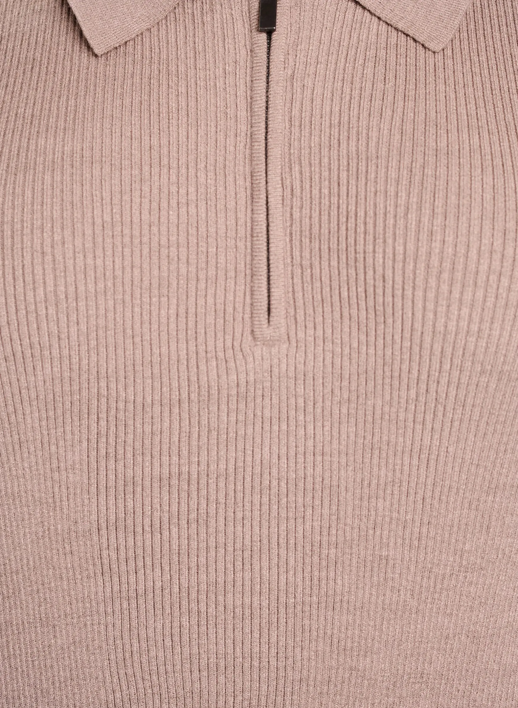 Feinripp Pullover mit Polokragen und Reißverschluss