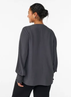 FLASH - Bluse mit Smockbündchen und V-Ausschnitt