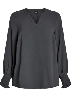 FLASH - Bluse mit Smockbündchen und V-Ausschnitt