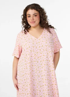 FLASH - Kleid mit kurzen Ärmeln und V-Ausschnitt