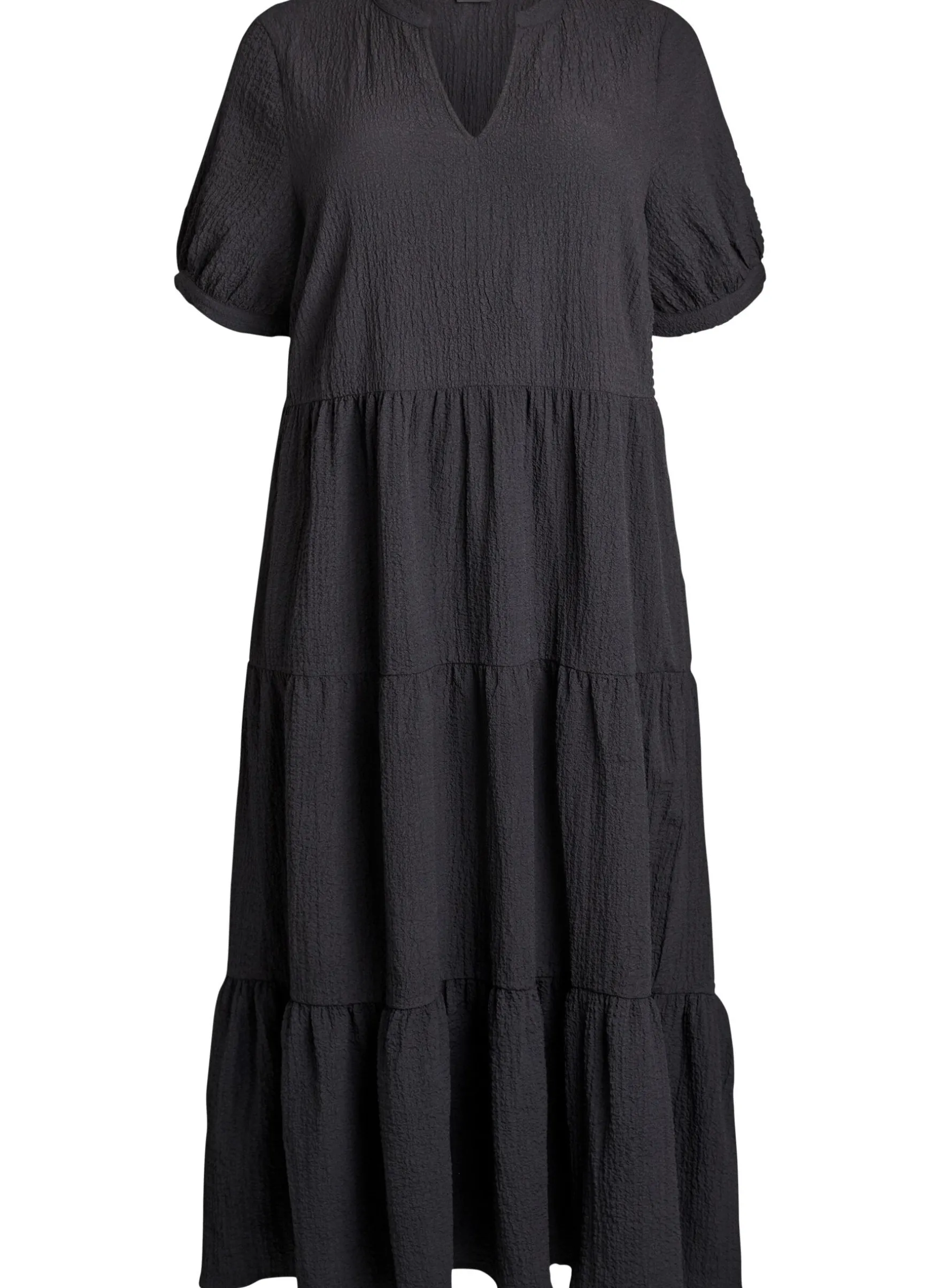 FLASH - Knöchellanges Kleid mit kurzen Ärmeln und gestuften Volants