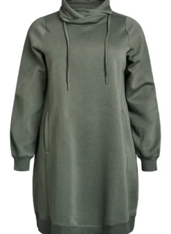 FLASH - Kurzes Sweatshirtkleid mit Stehkragen und Taschen