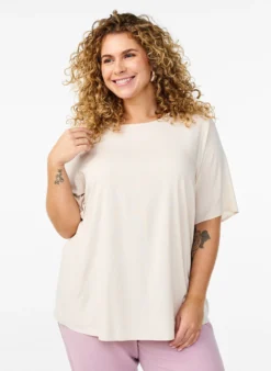 FLASH - Kurzärmelige, gewebte Bluse mit Rundhals