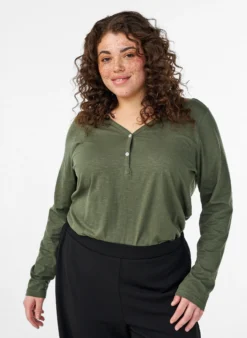 FLASH - Langarmshirt mit V-Ausschnitt und Knöpfen