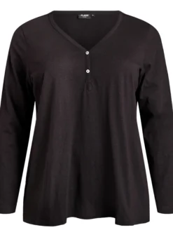 FLASH - Langarmshirt mit V-Ausschnitt und Knöpfen