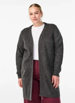 FLASH - Lange Rippstrickjacke mit Taschen