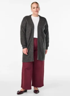 FLASH - Lange Rippstrickjacke mit Taschen