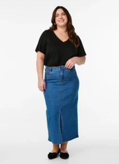 FLASH - Midi-Jeansrock mit vorderem Schlitz