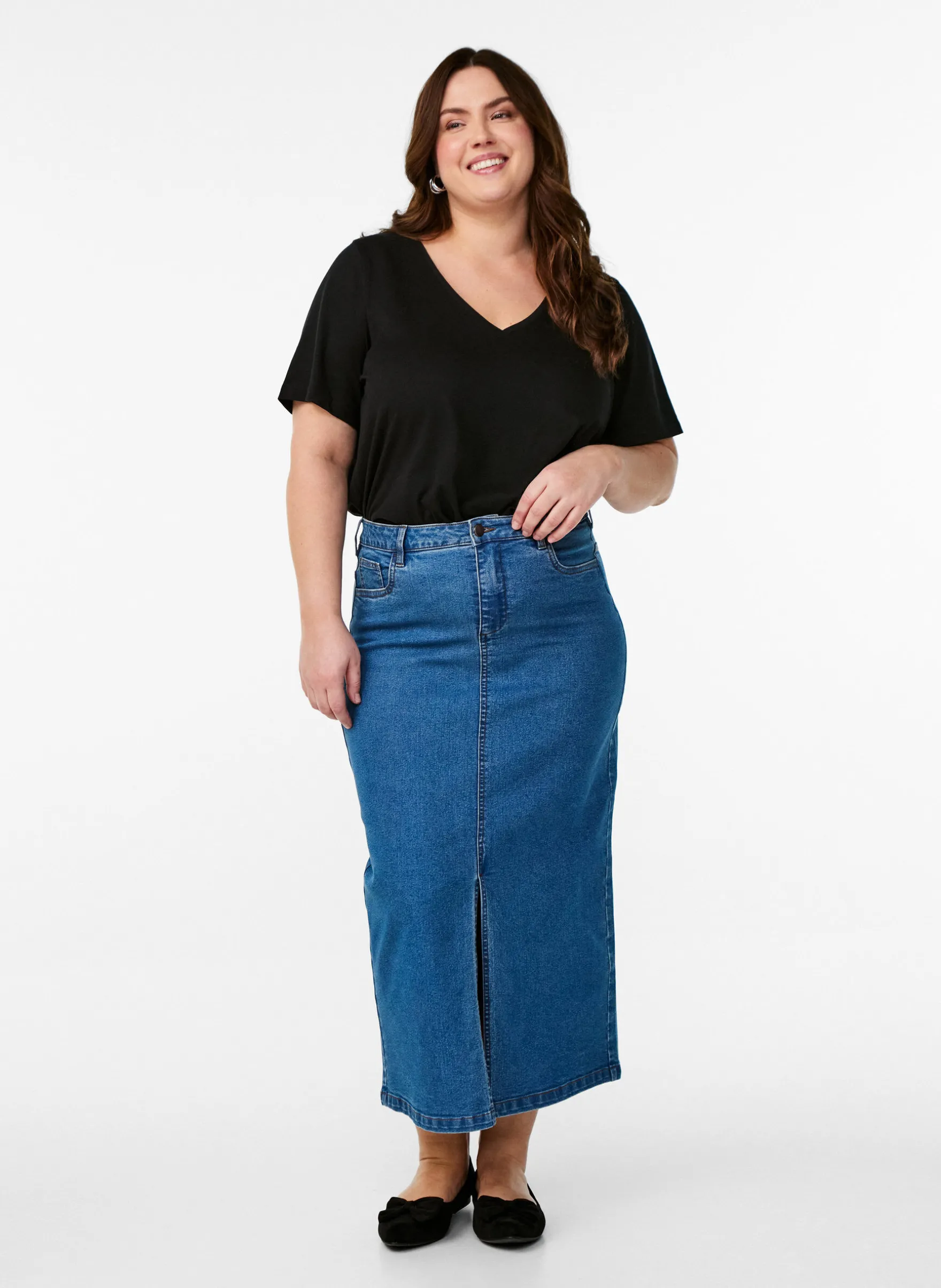 FLASH - Midi-Jeansrock mit vorderem Schlitz