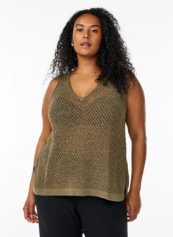 FLASH - Ärmelloser Stricktop mit V-Ausschnitt