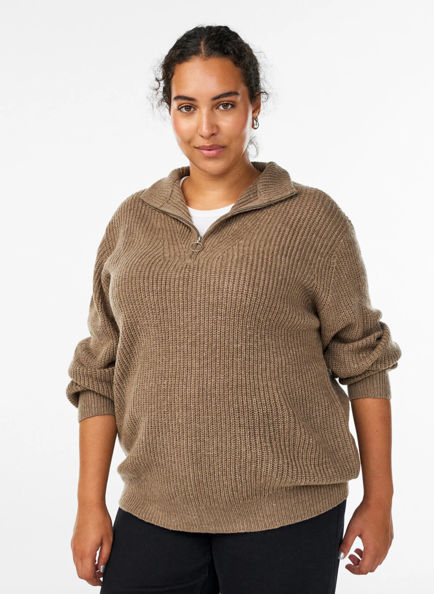 FLASH - Strickpullover mit hohem Kragen und Reißverschluss