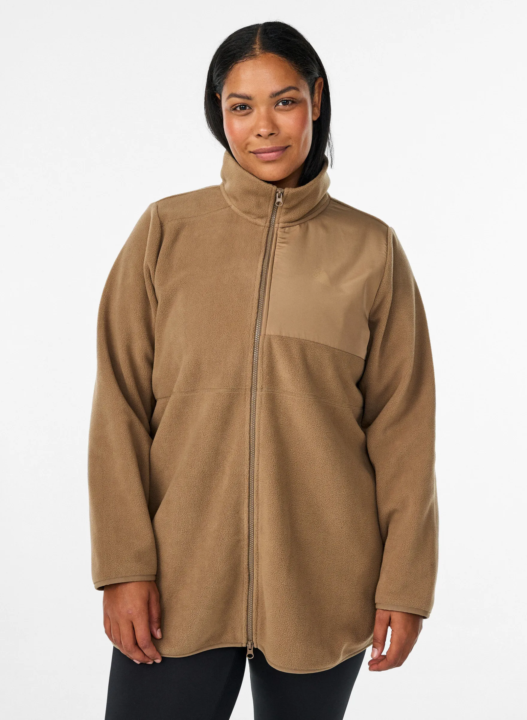 Fleecejacke mit hohem Kragen und Reißverschluss