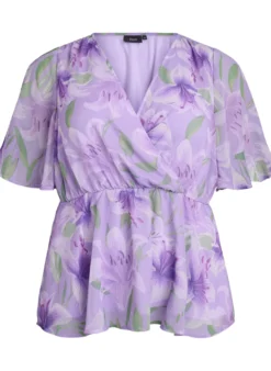 Geblümte Chiffonbluse mit kurzen Ärmeln
