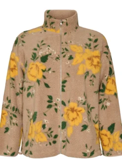 Geblümte Fleecejacke mit hohem Kragen und Reißverschluss