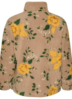 Geblümte Fleecejacke mit hohem Kragen und Reißverschluss