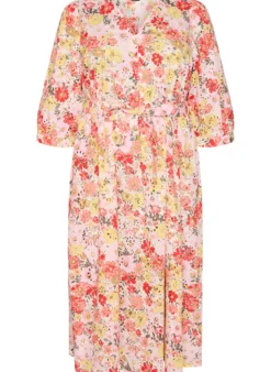 Geblümtes Midikleid mit Lochstickerei und Bindegürtel