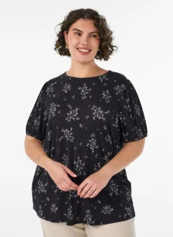 Gemusterte Bluse mit kurzen Ärmeln
