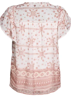 Gemusterte Bluse mit Rüschendetail und kurzen Ärmeln