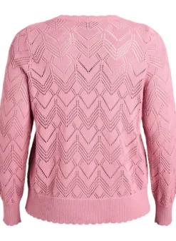 Gemusterte Strickbluse mit welligem Rand und Rundhalsausschnitt