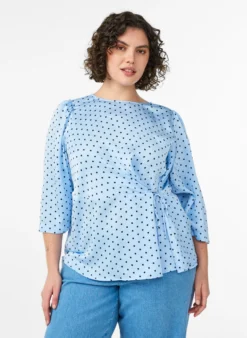 Gepunktete Bluse mit Bindeband und 3/4-Ärmeln
