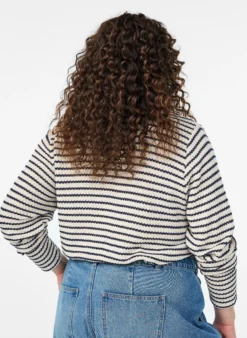 Gestreifte Bluse aus Jersey mit Kragen und V-Ausschnitt