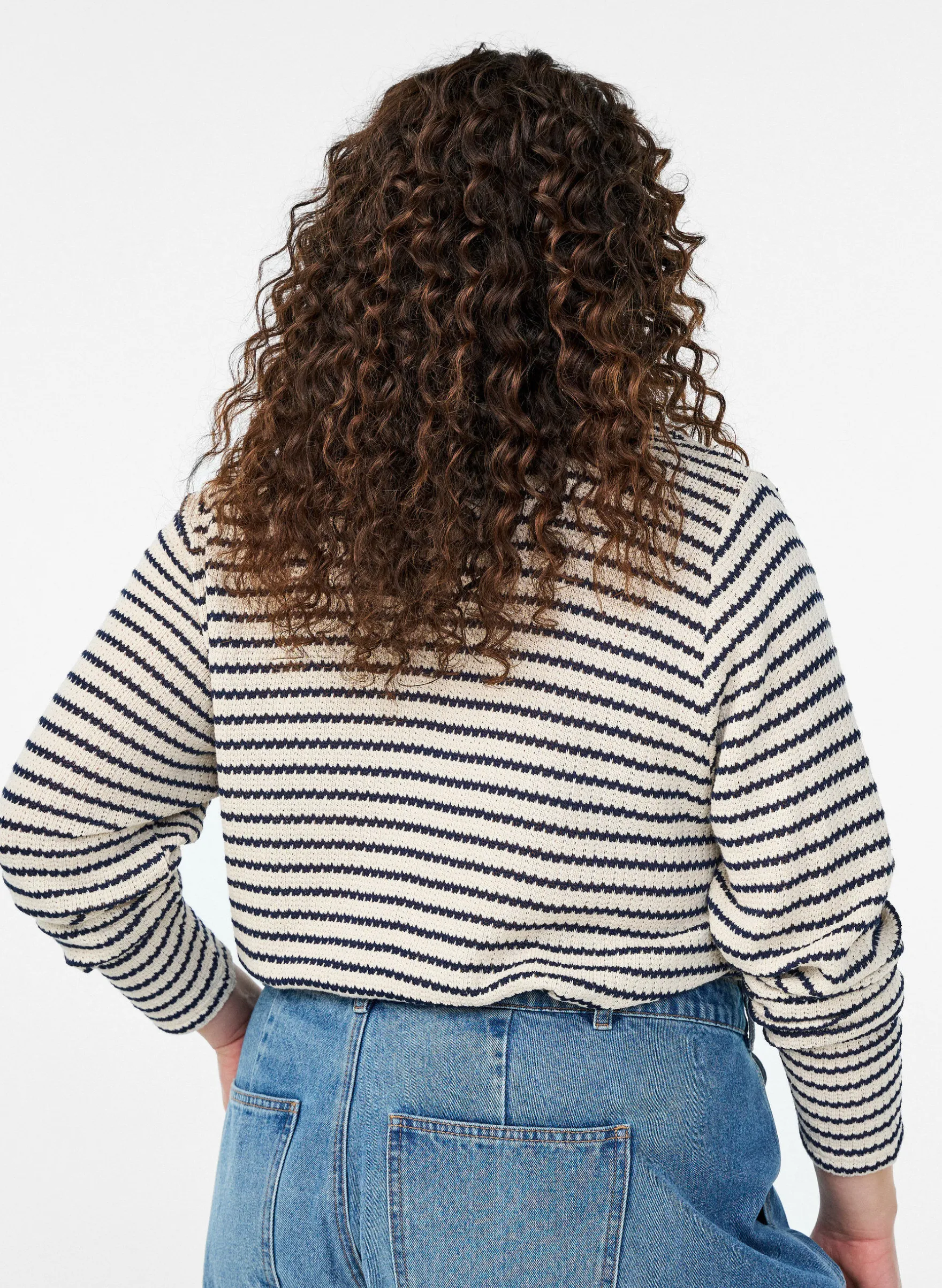 Gestreifte Bluse aus Jersey mit Kragen und V-Ausschnitt