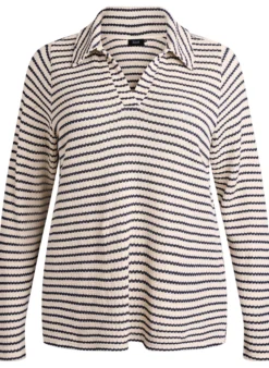 Gestreifte Bluse aus Jersey mit Kragen und V-Ausschnitt