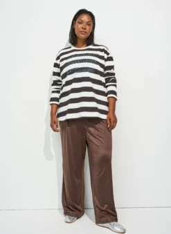 Gestreifte Bluse aus Jersey mit sportlichem Textprint