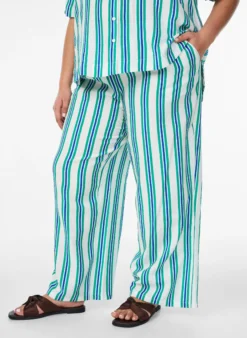 Gestreifte Hose mit hoher Taille und weiten Beinen