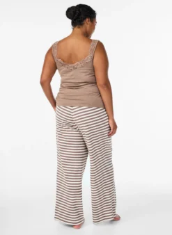 Gestreifte Schlafanzughose mit hoher Taille und weiten Beinen