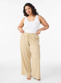 Gestreifte Schlafanzughose mit hoher Taille und weiten Beinen