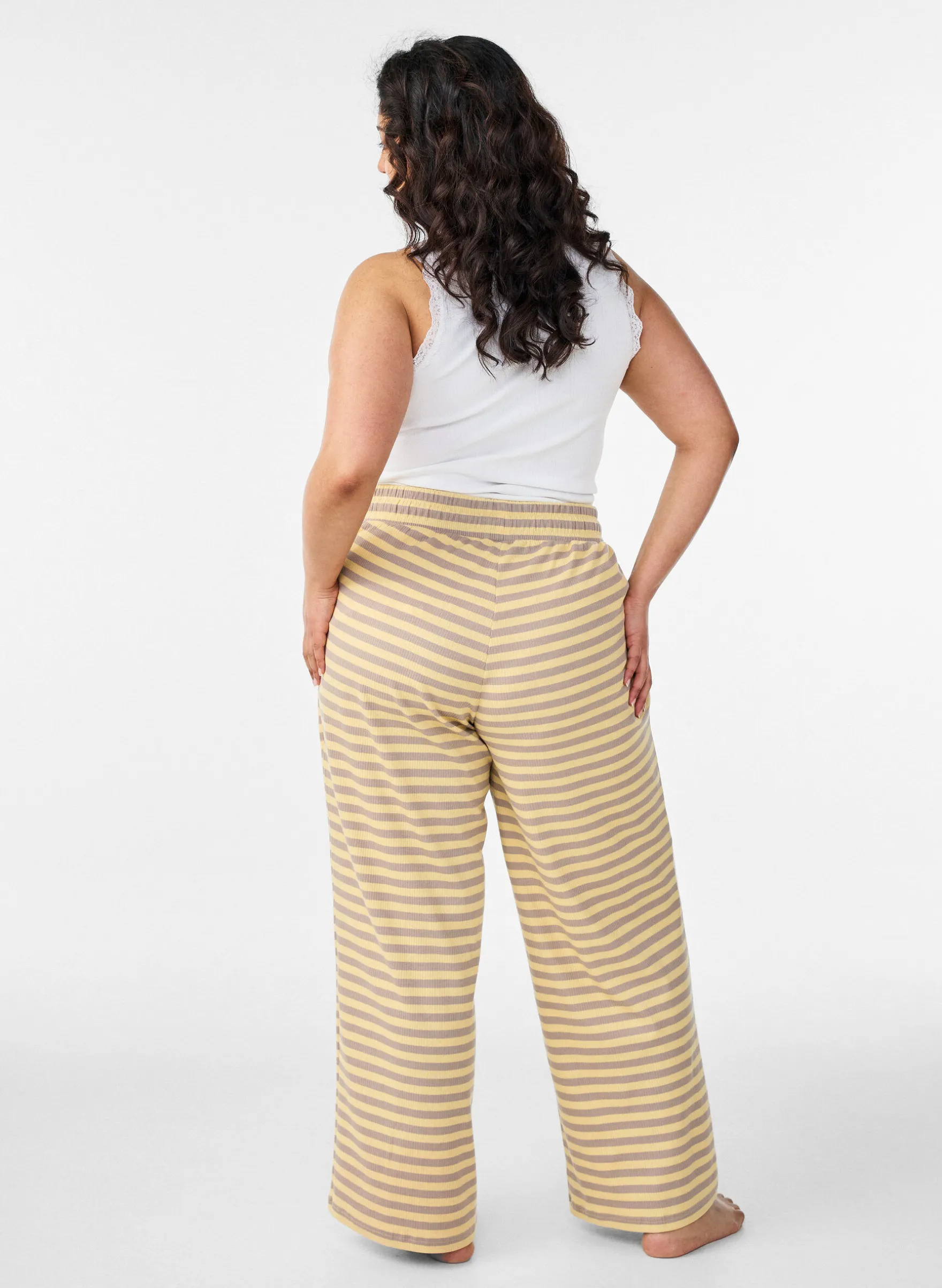 Gestreifte Schlafanzughose mit hoher Taille und weiten Beinen